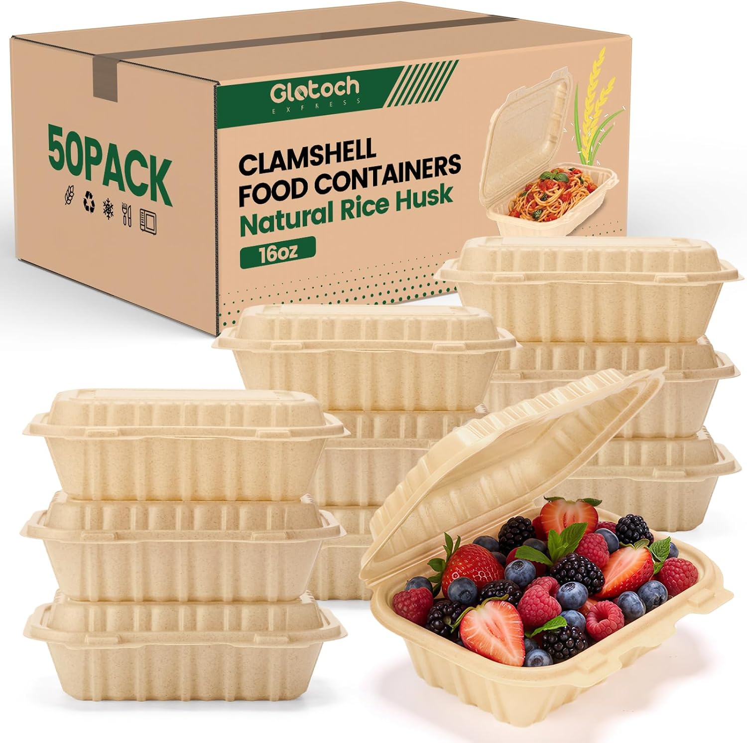 Food Storage Safe - Confezione da 50 Contenitori Clamshell da