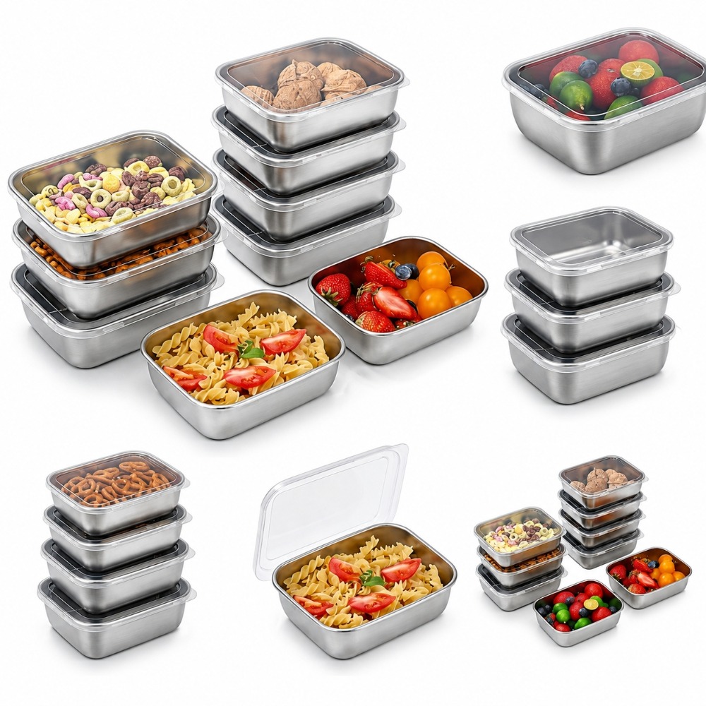 Food Storage Box Stainless Steel - Set di 6 Contenitori per Alimenti