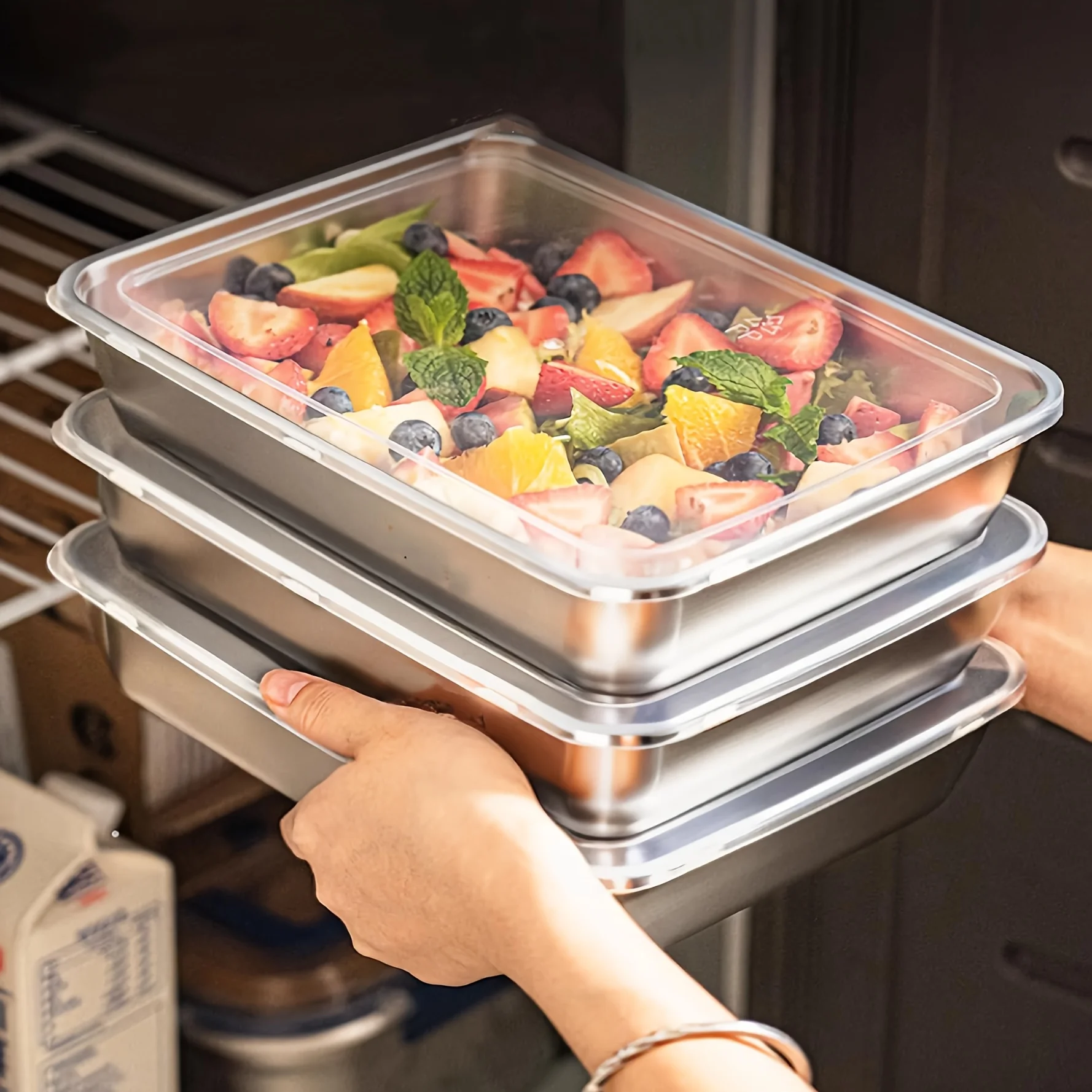 Food Storage Box Stainless Steel - Set di 3 Contenitori per Alimenti